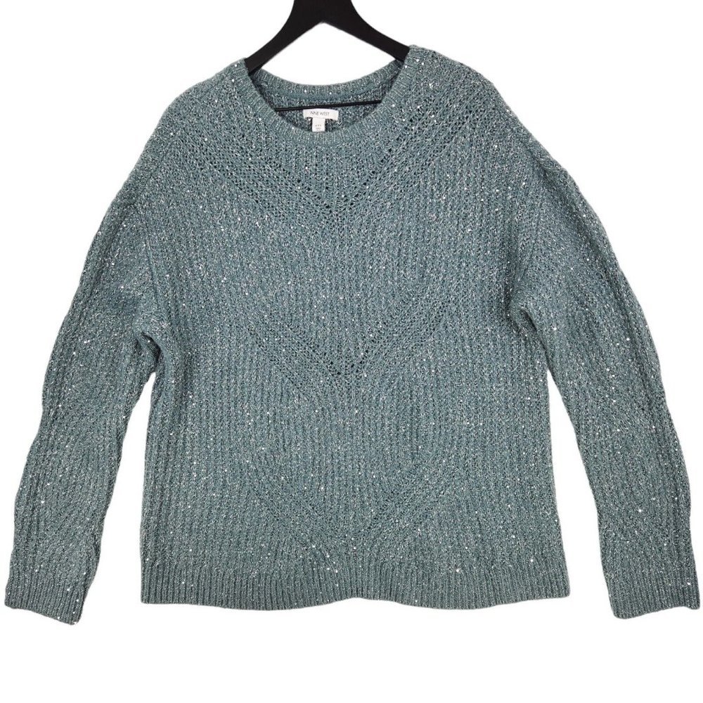Nine West Women's XXL Sweater Grey Sequin Silver Metallic Thread Party Holiday